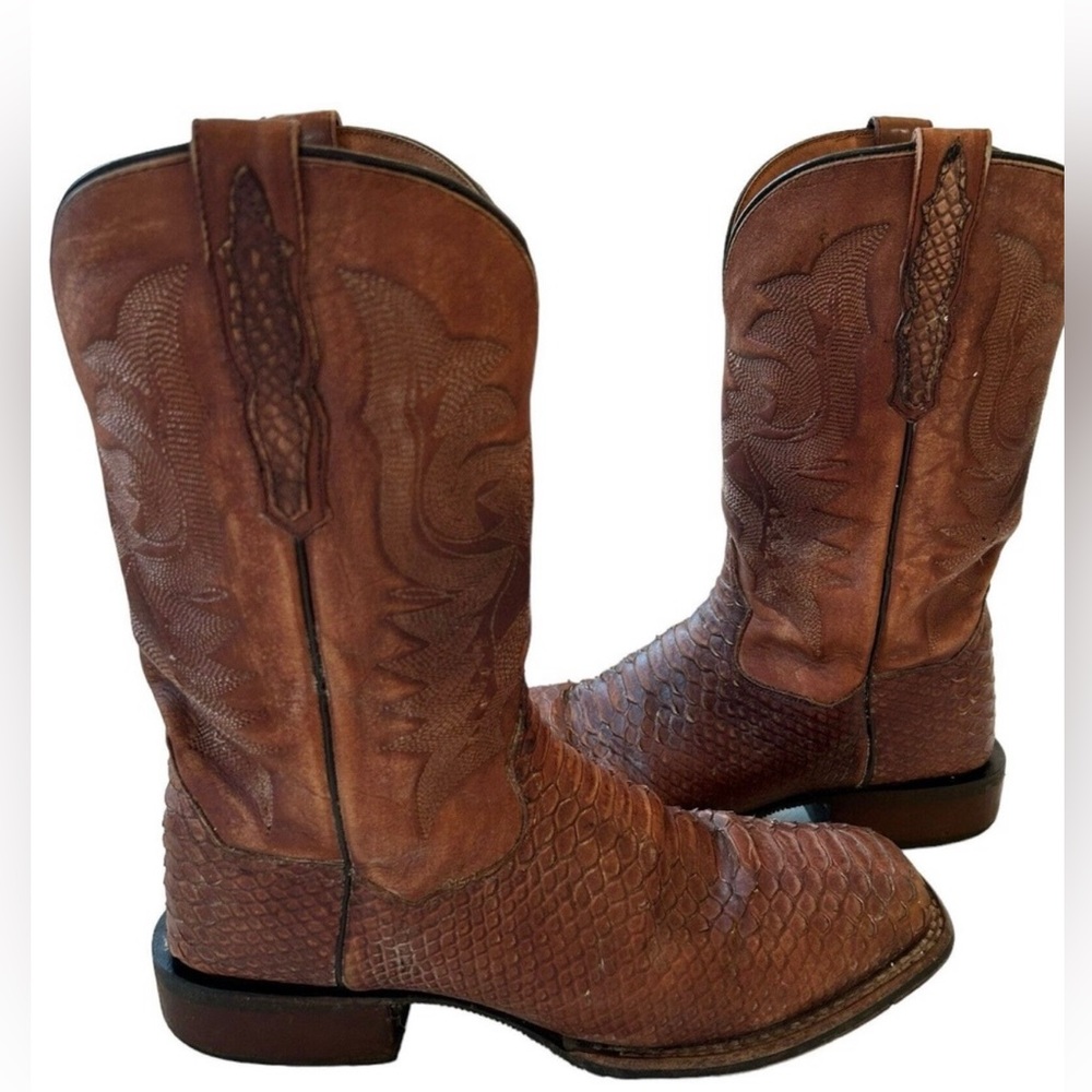 DAN POST Brown Python Print Leather Square Toe Western Men’s Size 10 D